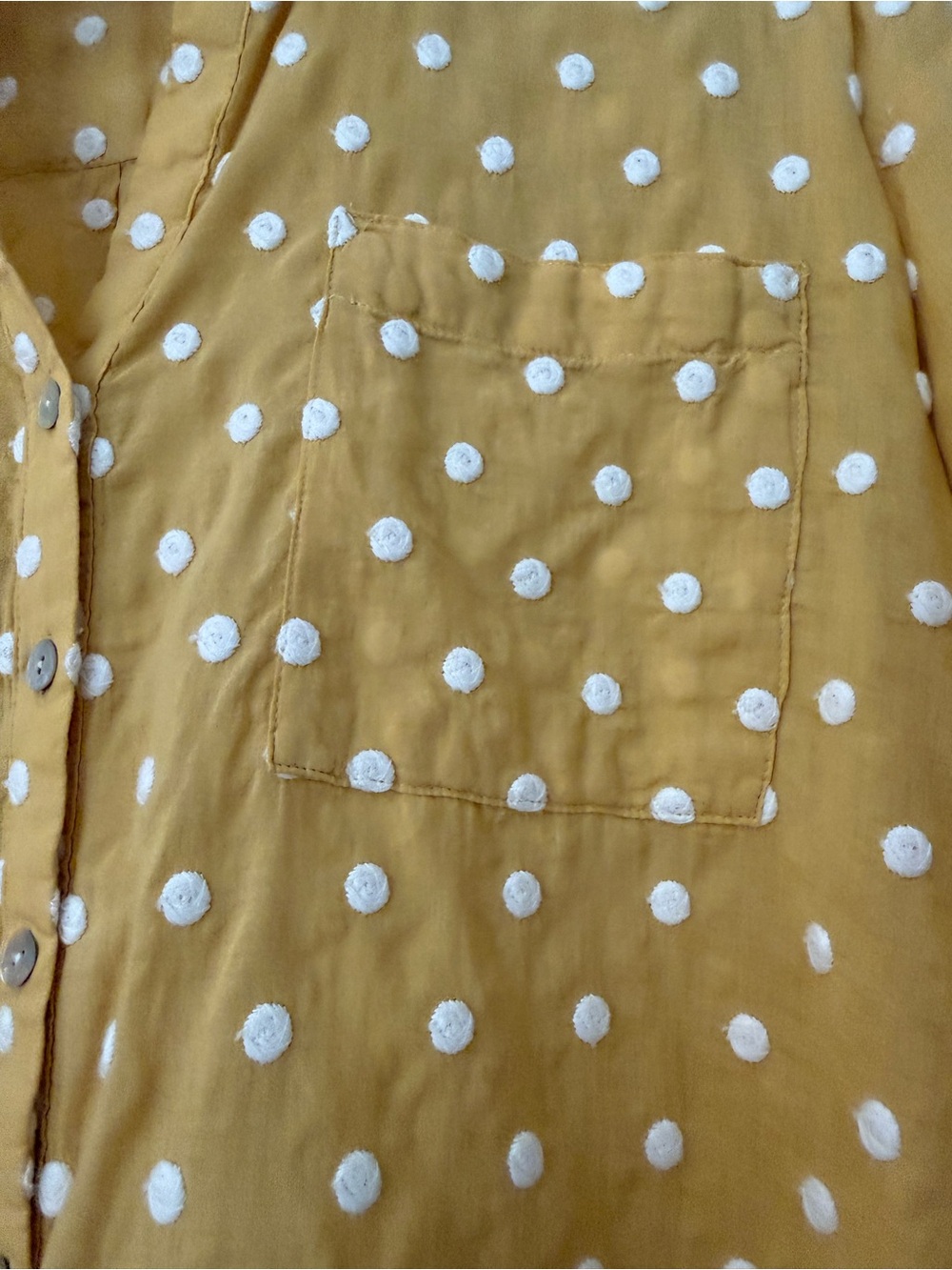 Embroidered Polka Dot Button-Up JJill Shirt in Golden Yellow small petite - Picture 4 of 8